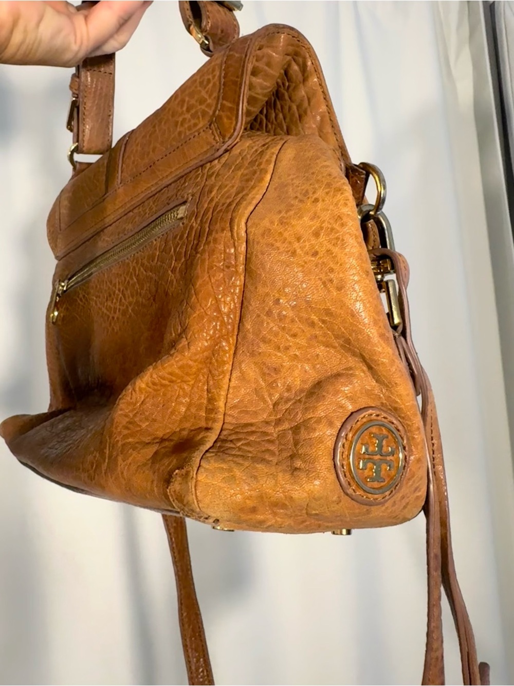 Tory Burch 797 Medium Brown Pebbled Leather Satchel Bag - Picture 9 of 12